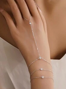 1 pieza Anillo - pulsera de plata de ley 925 chapada en oro con piedra CZ de 3 capas, adecuado para uso diario y para fiestas de mujeres