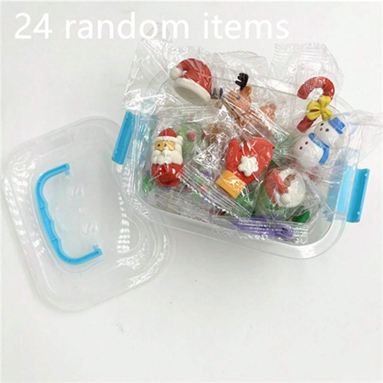 24pcs Cartoon Creative Erasers, Santa Claus, Snowman, Sleigh, Christmas