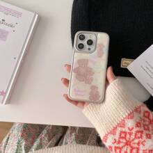 Apple Ins South Korea Style Bow & Bear Design Phone Case Compatible With Iphone 16 Pro, 15 Pro Max, 14, 13 Series, Electroplated Cartoon Cute Case Cover For Lady