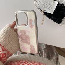 Apple Ins South Korea Style Bow & Bear Design Phone Case Compatible With Iphone 16 Pro, 15 Pro Max, 14, 13 Series, Electroplated Cartoon Cute Case Cover For Lady