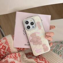 Apple Ins South Korea Style Bow & Bear Design Phone Case Compatible With Iphone 16 Pro, 15 Pro Max, 14, 13 Series, Electroplated Cartoon Cute Case Cover For Lady