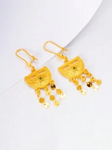Bộ 2 bông tai hình học bất đối xứng sang trọng tối giản, màu vàng 24K, tự làm theo yêu cầu, quà tặng cho bạn bè, bạn gái, vợ, ngày lễ, sinh nhật, phù hợp cho phụ nữ và trẻ em gái đeo hàng ngày và ngày lễ - Vàng - Xem 4