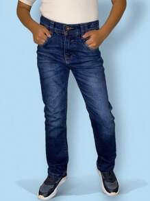 CHUEKITOS. Pantalón de mezclilla para niño en corte Slim, con ajustador en la cintura, bordado interior, tela suave - Azul lavado oscuro - Ver 3