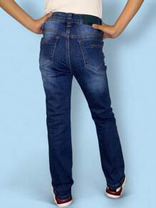 CHUEKITOS. Pantalón de mezclilla para niño en corte Slim, con ajustador en la cintura, bordado interior, tela suave - Azul lavado oscuro - Ver 4