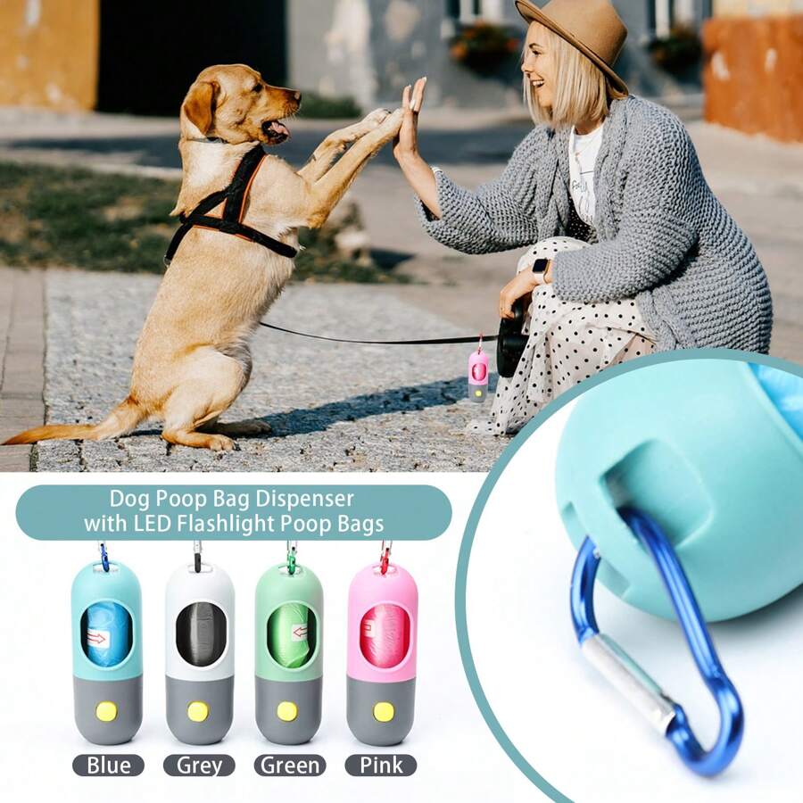 Dog Poop Bag Dispenser With BuiltIn LED Flashlight, Pet Waste Bag