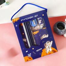 Zestaw 6 artykułów piśmienniczych z motywem kreskówek, estetyczne, urocze opakowanie z motywem do noszenia, zestaw typu "wszystko w jednym" zawiera ołówek, linijkę, temperówkę, gumkę, notatnik, bardzo praktyczny, idealny do szkoły, domu, nagród dla uczniów i prezentów na przyjęcia/urodziny