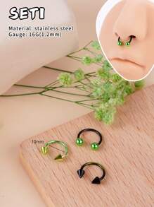 Morlyda 3Pcs/Set Cool Colorful Nose Ring Horseshoe Nose Hoops Earring 16g Stainless Steel Septum Jewelry Nose Ring Lip Ring Hinged Septum Hoops Piercing Jewelry, Septum Clicker Ring, Hoop Nose Ring For Septum, Helix, Rook, Tragus, Daith, Cartilage Earring For Women Men Halloween Piercing Body Jewelry For Party Dates Daily Wear