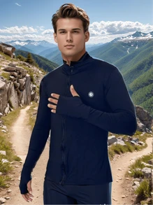 Men's Thermal Second Skin Shirt Sun Protection Blouse With Zipper - 黑色 - 查看 1