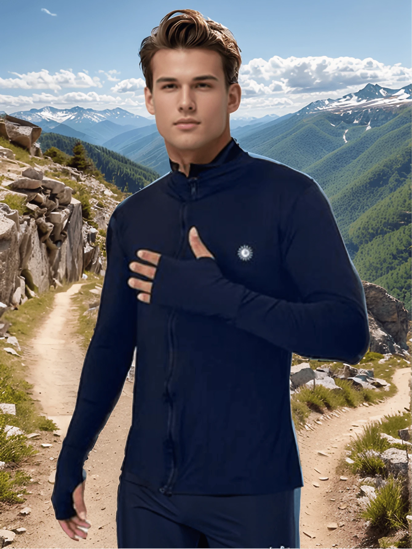 Men's Thermal Second Skin Shirt Sun Protection Blouse With Zipper - 黑色 - 查看 1