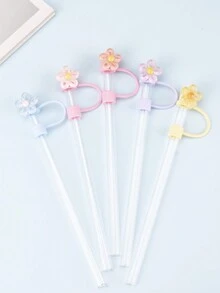 5 个 0.4 英寸/10 毫米吸管套，透明镂空五瓣花形硅胶吸管套，硅胶制成，适合 10 毫米吸管，适用于杯子，可重复使用的硅胶吸管套，适合派对、徒步旅行、旅行、送给朋友的礼物！ - 彩色 - 查看 3