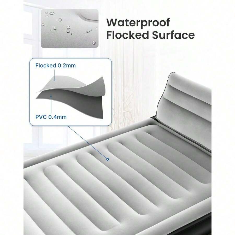 Double Airbed With Headboard, Inflatable Air Mattress With BuiltIn
