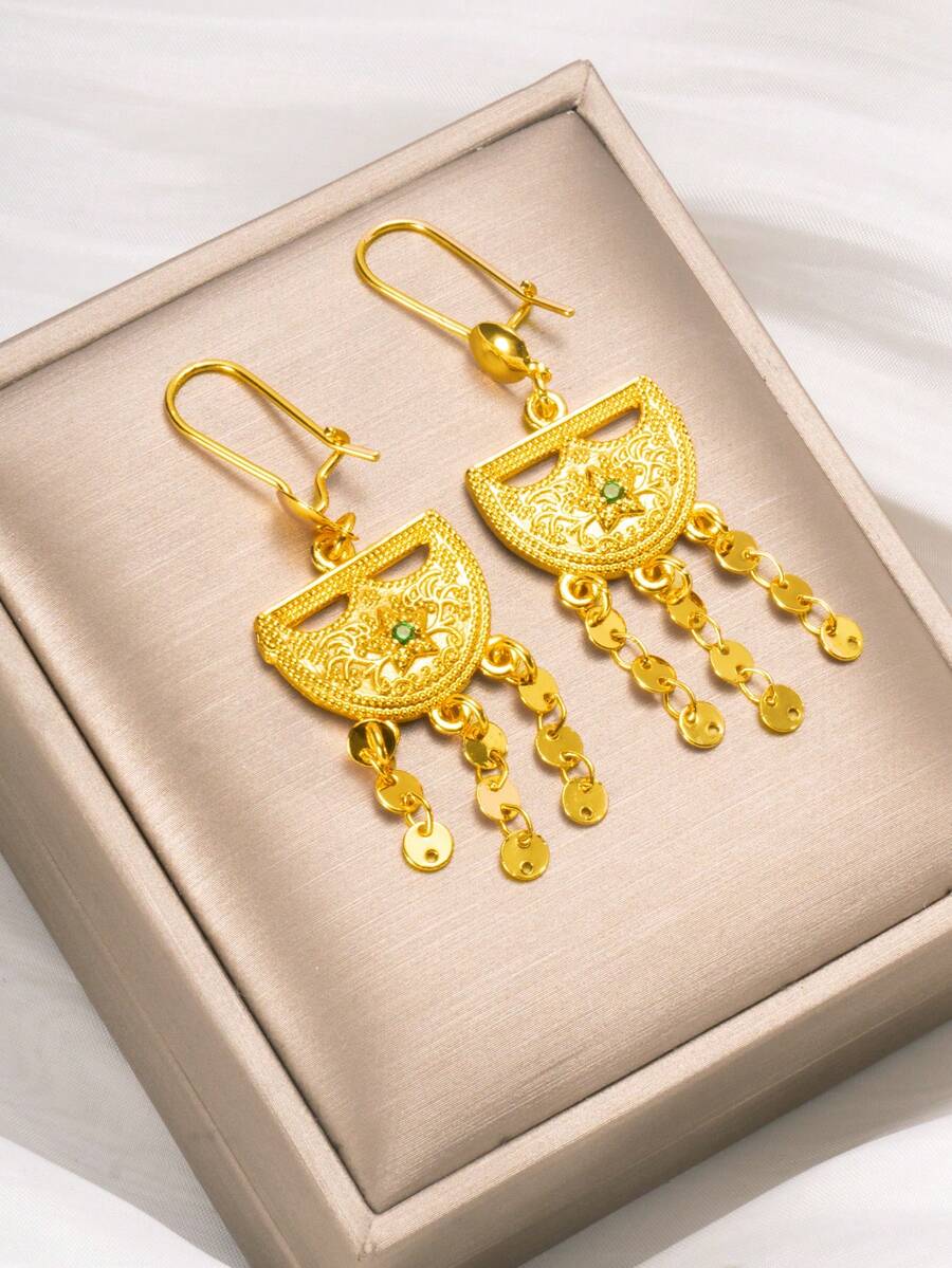 Bộ 2 bông tai hình học bất đối xứng sang trọng tối giản, màu vàng 24K, tự làm theo yêu cầu, quà tặng cho bạn bè, bạn gái, vợ, ngày lễ, sinh nhật, phù hợp cho phụ nữ và trẻ em gái đeo hàng ngày và ngày lễ - Vàng - Xem 1