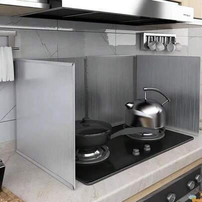 1pc Splatter Guard For Cooking Stainless Steel Anti Grease Splatter Shield For Stove Top, Foldable Kitchen Backsplash Protector Screen Board