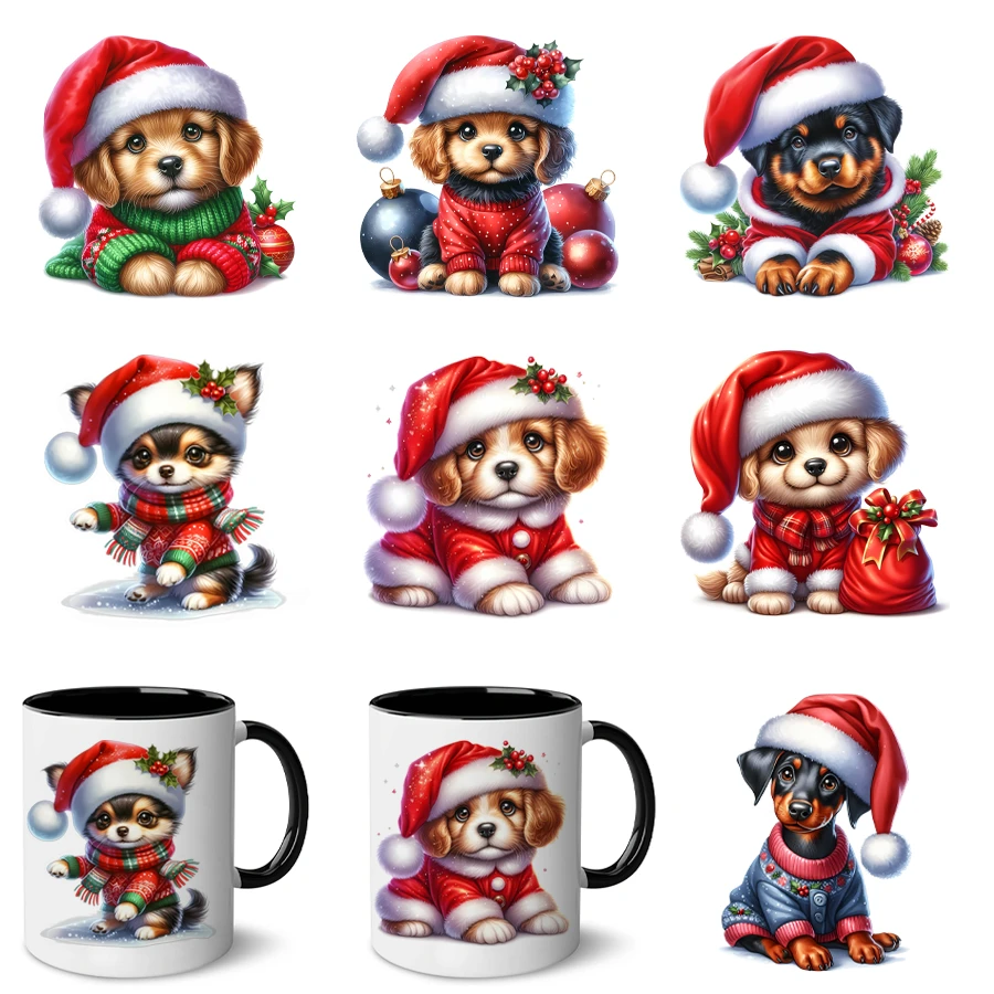 7 件/套圣诞宠物狗贴纸 - UV DTF，自粘式，适用于玻璃和手机壳 - 手工艺品和礼物的理想选择