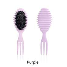 1PC Curl Defining Brush, Curl Hair Brush, Detangling Brush With Black Round Design, Styling Brush Boar Bristle Brush With Soft Silicone Bristles, Curly Hair Styling Tools - Multicolor - View 9