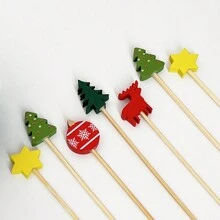 50/100pcs/Pack Christmas Pattern Bamboo Skewers, Christmas Tree, Santa Claus, Snowman Cake Toppers, Holiday Supplies, Disposable Artistic Toothpicks, Fruit Dessert Forks, Fruit Picks, Suitable For Christmas Parties, Perfect Gift - Multicolor - View 19