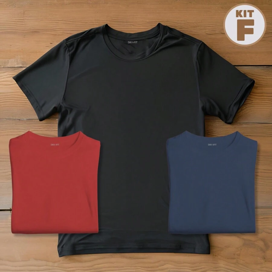 KIT 3 DRY FIT T-SHIRTS - Standard T-Shirt With Holes In The Fabric For Gym Workouts, Bodybuilding, Slimfit, Outdoor Sports, Exercises, Light Running - trắng - Xem 1