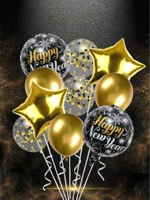 kumozawa 11 件/套新年气球套装，新年快乐铝箔气球用于派对背景墙装饰，配白丝带 - 彩色 - 查看 2