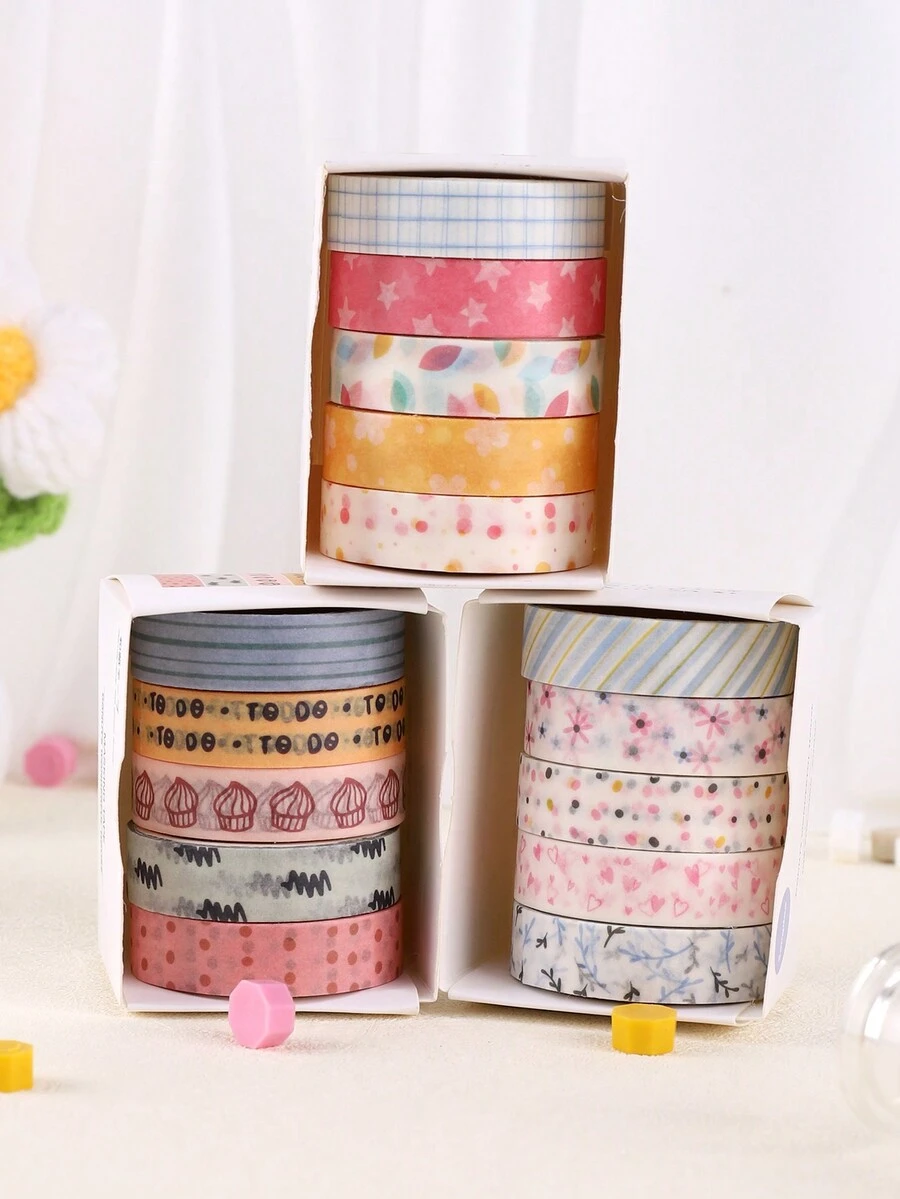 5 卷/盒 Love Color Aesthetics Washi 胶带套装，优质、有趣且用途广泛的贴纸材料 - 完美超值套装，适用于创意项目、剪贴簿用品、文具、日记用品、遮蔽胶带 - 彩色 - 查看 1