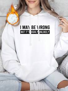 Oversized Style For Women, I May Be Wrong But It's Highly Unlikely Men's Funny Graphic Hoodie, Kangaroo Pocket, Casual Autumn Sweatshirt, A Double-Layer Hood Hoodie, Fleece Lining For Excellent Warmth - White - View 1