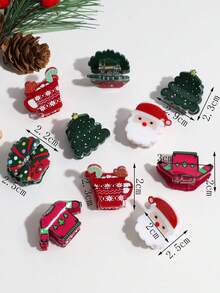 5 chiếc kẹp tóc họa tiết ông già Noel và cây thông Noel thanh lịch dành cho nữ, thích hợp để đeo hàng ngày, Giáng sinh - Nhiều màu - Xem 2