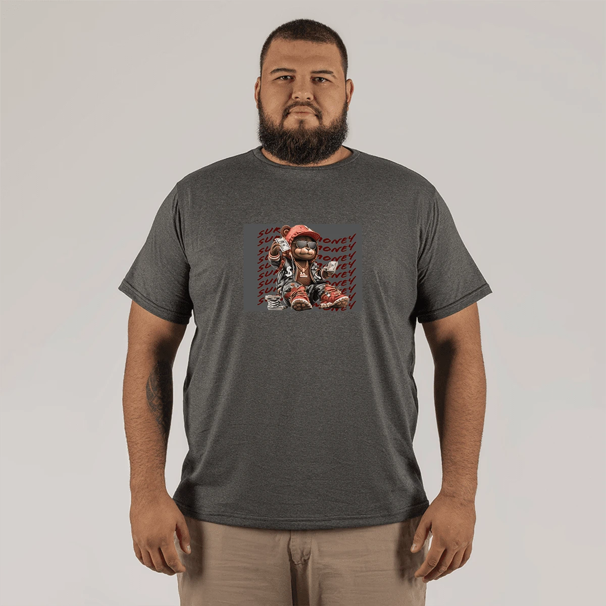 Skyl Doll Streetwear Plus Size T-Shirt With Large Shape 30.1 Combed Cotton - 深灰色 - 查看 1