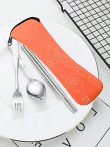 1PC Cutlery Storage Bag, Reusable Flatware Storage Pocket,Perfect For Outdoor Travel Camping Office(Flatware Not Included) - Orange - View 6