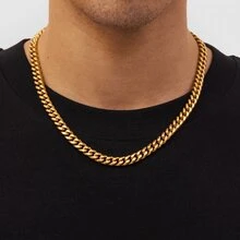 1 条男士金链，嘻哈简约金属链项链，不锈钢珠宝礼物 - 金色 - 查看 1