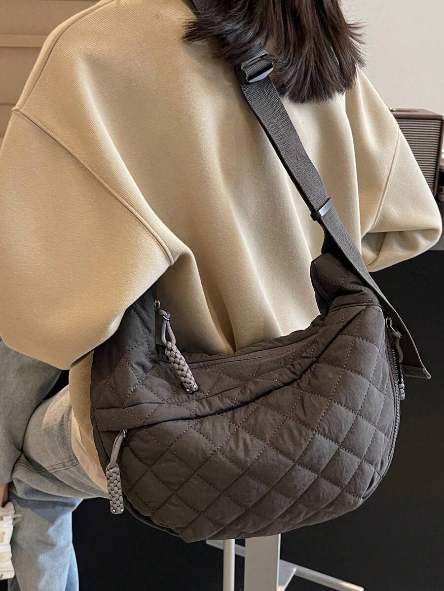 1pc Women Minimalist Crescent Moon Crossbody/Shoulder Bag - Grey - View 1