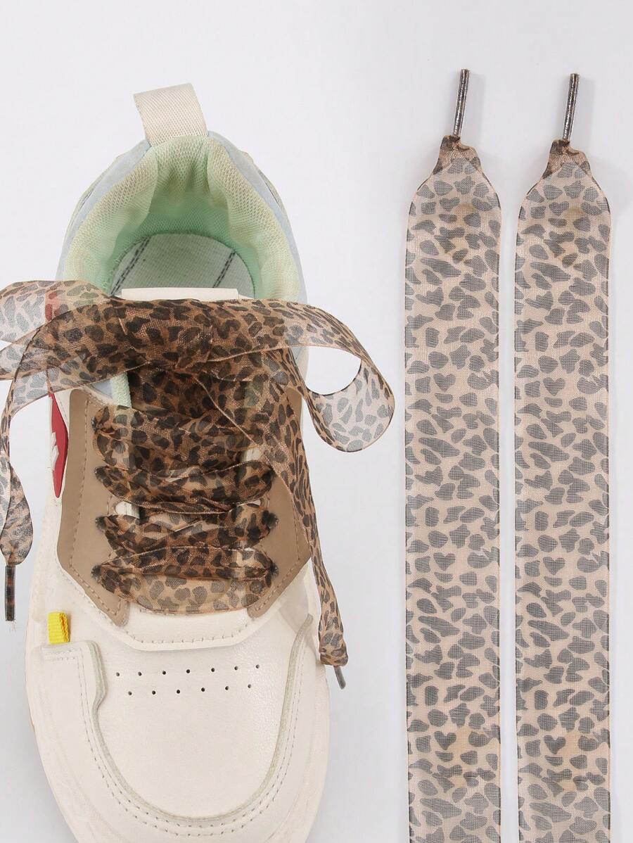 1 对时尚豹纹鞋带，柔软缎面鞋带，适合休闲鞋、运动鞋、女孩，2.5 厘米宽（5 种颜色可选），返校用品，女鞋靴子配件，适用于户外、运动、旅行、家居、办公室、学校 - 彩色 - 查看 1