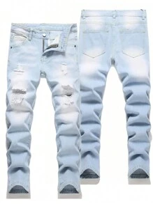 Tween Boys' Ripped Washed Denim Jeans - Light Wash - View 3