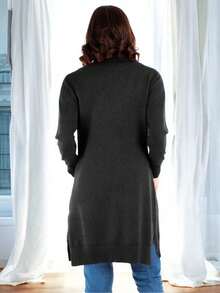 Comfortable And Fashionable Long Cardigan Sweater For Women - 黑肋骨 - 查看 4