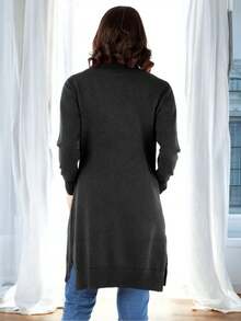 Comfortable And Fashionable Long Cardigan Sweater For Women - 黑肋骨 - 查看 2