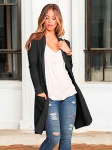 Comfortable And Fashionable Long Cardigan Sweater For Women - 黑肋骨 - 查看 3