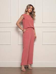 Duna Women's Set Short Sleeve Blouse And Trousers - Duna Fabric - 淺粉色 - 查看 3