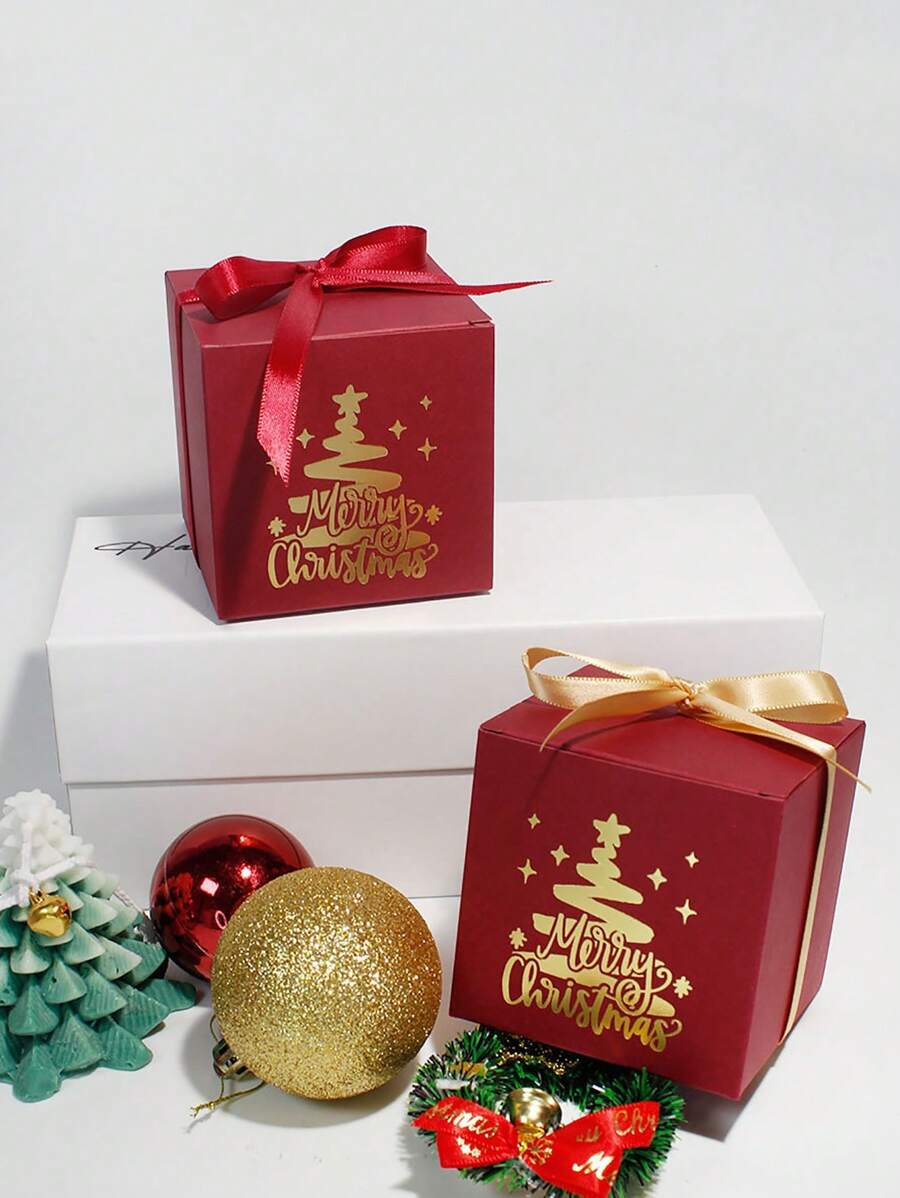 10 件/套红色圣诞树礼盒，带金箔印刷 - 适合节日聚会、婚礼、订婚、生日和新年庆祝活动