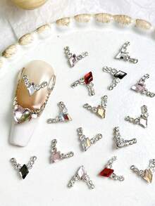 6 件随机组合闪亮钻石形鹿角形扁平指甲装饰 DIY 奢华元素 - 彩色 - 查看 4