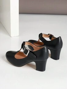 Women's Mary Jane T-Strap High Heel Shoes, Elegant Velvet Thick Heel Pumps Suitable For Wedding, Party, Work, Casual, Plus Size, Recommend Ordering 1/2 Size Smaller