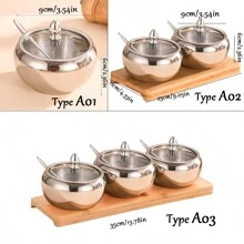 Salt Sugar Pot With Spoon And Lid Stainless Steel Sugar Bowl With A Little Gap Fesign,Light Luxury Nordic Steel Seasoning Box Kitchen Seasoning Jar Oil Salt Msg Bottle Set Container