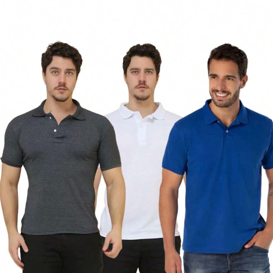 KIT 3 Basic Plain Men's Polo Collar Shirt S-M-L-GG-G1-G2-G3 - 摩卡棕 - 查看 1