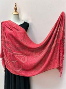 1pc Fashionable Vintage Paisley Pattern Jacquard Pashmina Scarf, Soft & Decorative Tasseled Shawl/Wrap, Suitable For Daily, Travel, And Outerwear Accessory