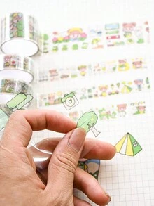 1 Hộp 4 Cuộn Băng Dính Tay 10 Miếng Dán Hoạt Hình Dễ Thương Chất Liệu PVC Chống Thấm Nước Sách Học Sinh Miếng Dán Nhỏ - màu xanh lá - Xem 7