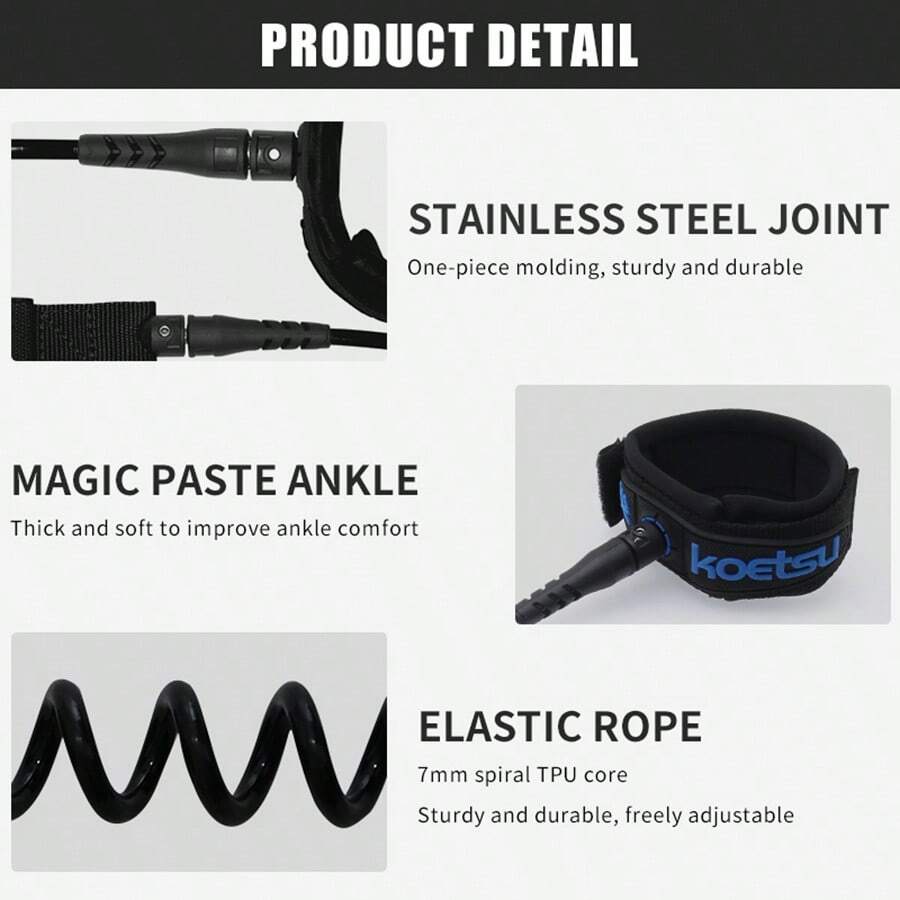 KOETSU Colorful Surfboard Accessories Foot Rope Safety Leash 7mm