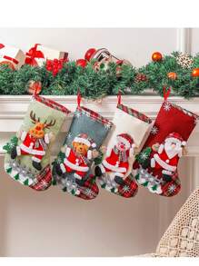 1 件圣诞派对装饰圣诞老人雪人驯鹿复古小袜子圣诞树挂饰圣诞袜礼品袋糖果袋节日庆祝用品，圣诞节 - 彩色 - 查看 1
