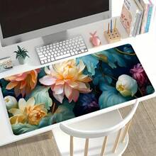 Tấm lót bàn làm việc Color Lotus - Tấm lót chuột họa tiết hoa lớn Phụ kiện bàn làm việc văn phòng có viền khâu Tấm lót chuột chống trượt XL Đế cao su Tấm lót bàn phím 35,4x15,7 inch Tấm lót bàn làm việc thể thao điện tử cho văn phòng Quà tặng gia đình cho phụ nữ - Nhiều màu - Xem 2