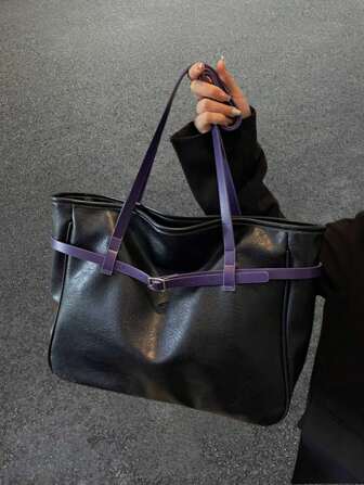 2024 Autumn & Winter New High-Grade PU Texture Large Capacity Handbag, Fashionable & Versatile Commuter Tote Bag, Shoulder Bag, Sweet & Cool Biker Punk Style Women Bag