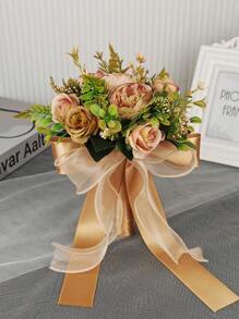 1 pièce Bouquet de fleurs artificielles de pivoine marron clair fait à la main, convient pour la mariée, la demoiselle d'honneur, le mariage, la fête, la décoration de pendaison de crémaillère