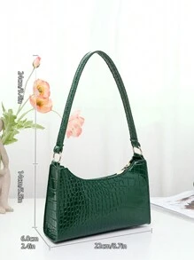 Túi đeo chéo da cá sấu sequin thời trang thu đông mới cho nữ, túi đeo chéo hình lưỡi liềm trơn, phù hợp để kết hợp hàng ngày - màu xanh lá - Xem 5