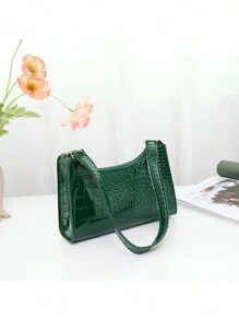 Túi đeo chéo da cá sấu sequin thời trang thu đông mới cho nữ, túi đeo chéo hình lưỡi liềm trơn, phù hợp để kết hợp hàng ngày - màu xanh lá - Xem 7