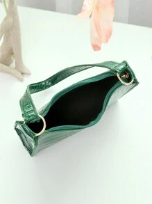 Túi đeo chéo da cá sấu sequin thời trang thu đông mới cho nữ, túi đeo chéo hình lưỡi liềm trơn, phù hợp để kết hợp hàng ngày - màu xanh lá - Xem 9